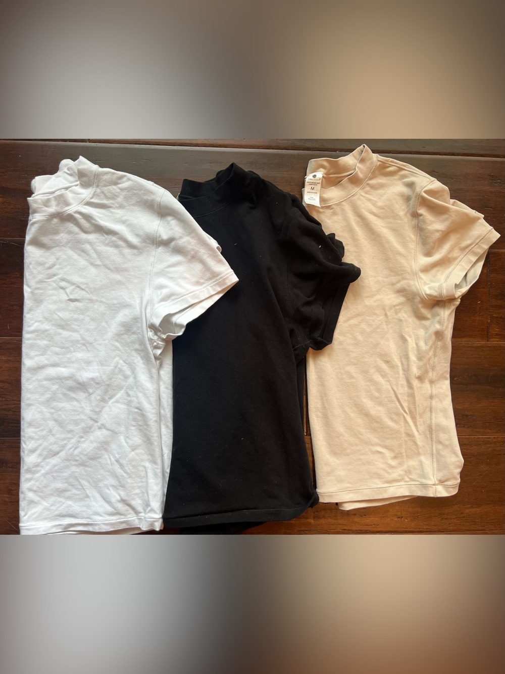 Yogalicious Short Sleeve Mock Stretchy Neck Tees - Black, White, Cream